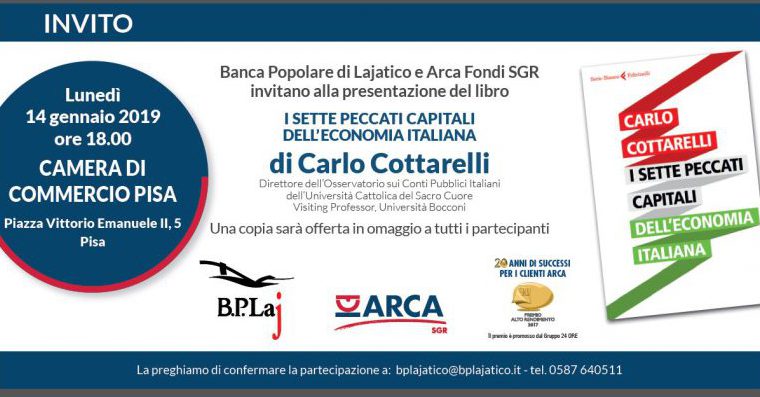 BPLaj: Carlo Cottarelli a Pisa il 14 gennaio 2019